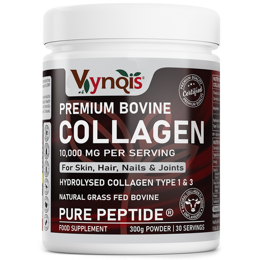 VYNQIS™ Premium Bovine Collagen Powder 10,000mg Pure Hydrolysed Peptides, 19 Amino Acids, Unflavoured (Collagen Types 1 and 3)