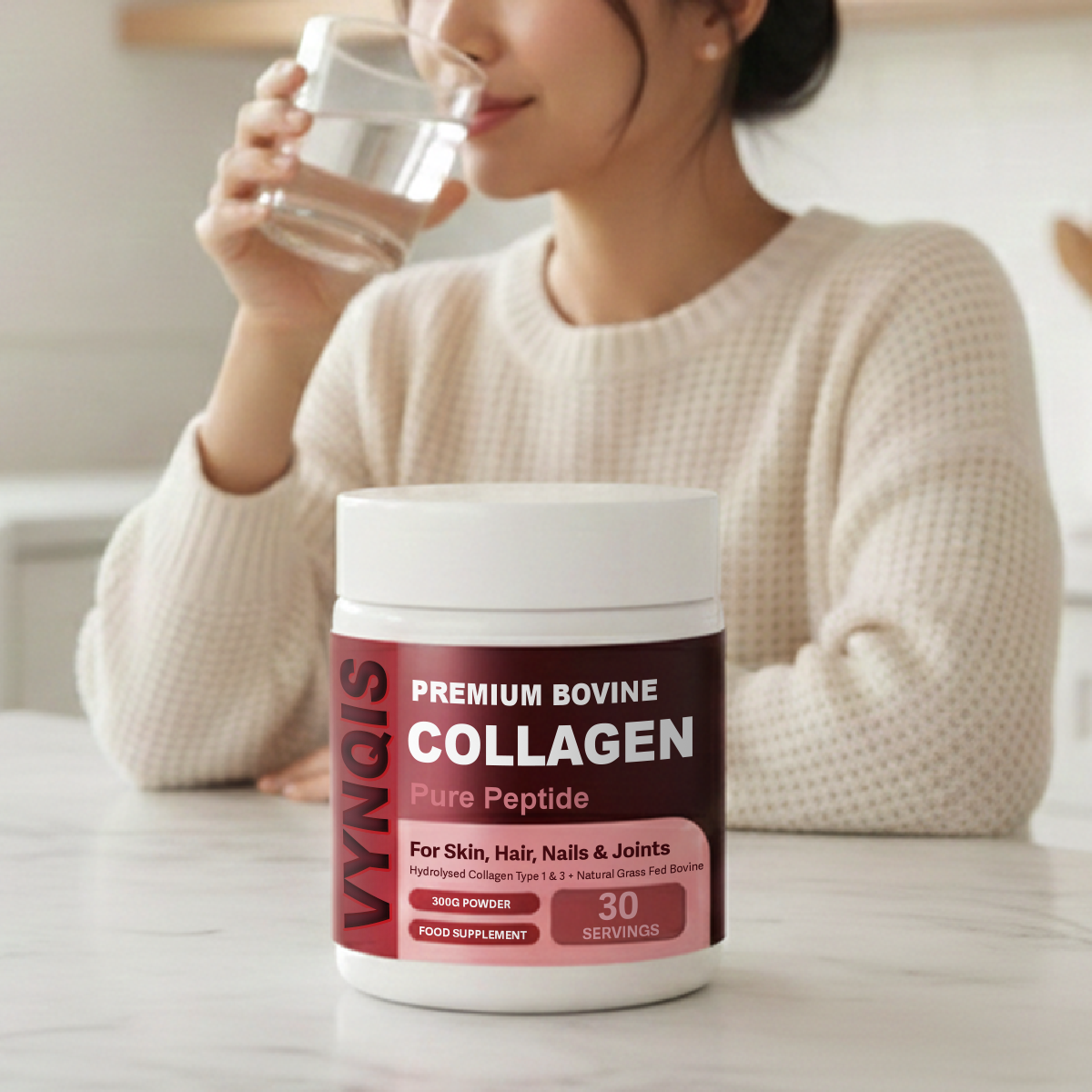 VYNQIS Premium Bovine Collagen Powder 10,000mg Pure Hydrolysed Peptides, 19 Amino Acids, Unflavoured (Collagen Types 1 and 3)