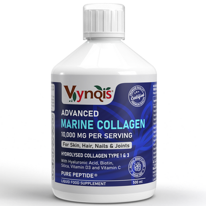 Liquid Marine Collagen 10,000mg with Hyaluronic Acid, Biotin, Silica, Vitamin C and D3, Sugar Free (Collagen Types 1 and 3)