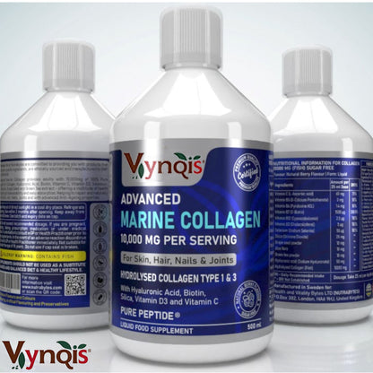 Liquid Marine Collagen 10,000mg with Hyaluronic Acid, Biotin, Silica, Vitamin C and D3, Sugar Free (Collagen Types 1 and 3)