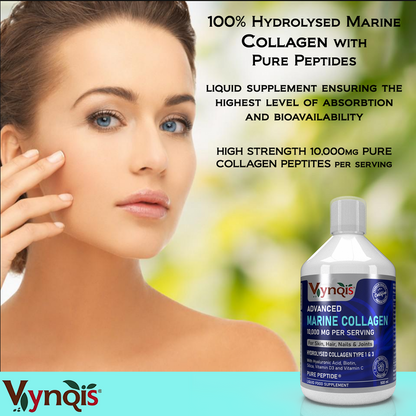 Liquid Marine Collagen 10,000mg with Hyaluronic Acid, Biotin, Silica, Vitamin C and D3, Sugar Free (Collagen Types 1 and 3)