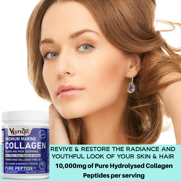 Premium Marine Collagen Powder 10,000mg Pure Hydrolysed Peptides, 19 Amino Acids, Unflavoured (Collagen Types 1 and 3)