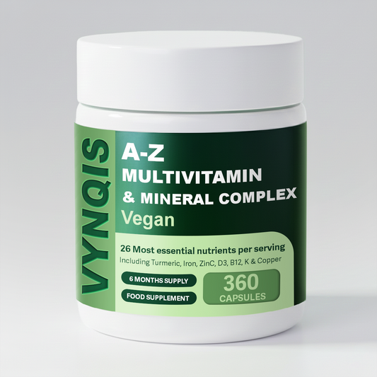 VYNQIS Vegan A-Z Multivitamin & Mineral Complex (26 Essential Nutrients), 360 Capsules (6 months) | Healthy Mind, Body and Immune System | Made in the UK