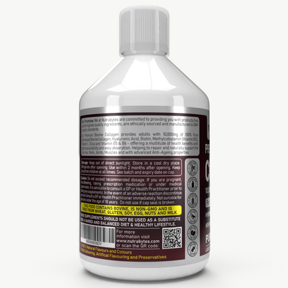 Liquid Bovine Collagen 10,000mg with Hyaluronic Acid (50mg) and Biotin (5,000μg), 19 Amino Acids, Berry Flavour (Collagen Types 1 & 3)