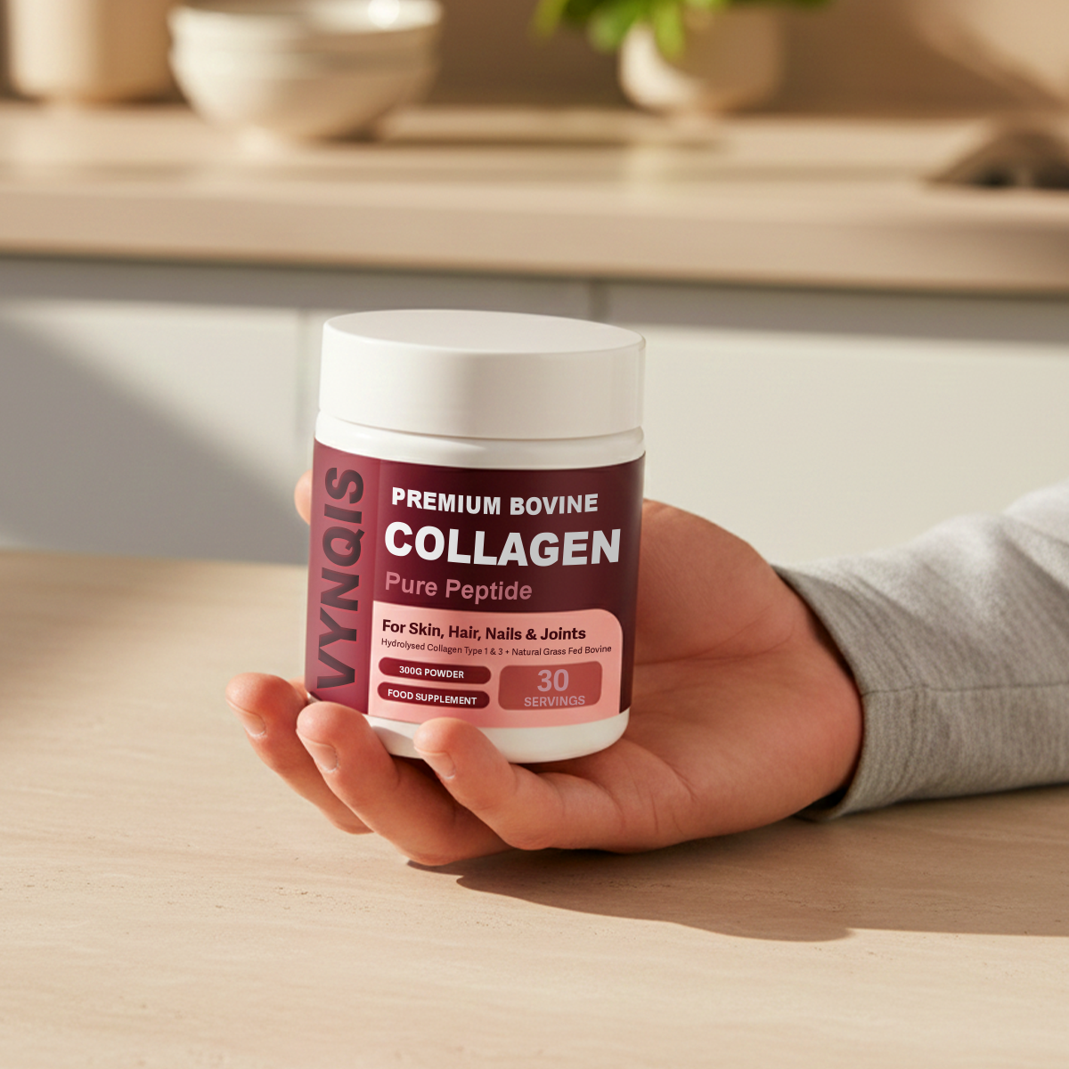 VYNQIS Premium Bovine Collagen Powder 10,000mg Pure Hydrolysed Peptides, 19 Amino Acids, Unflavoured (Collagen Types 1 and 3)